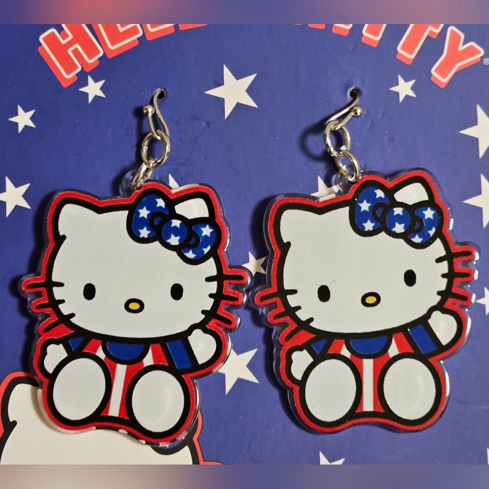 HELLO KITTY SANRIO CLAIRE'S FOURTH OF JULY DANGLE EARRINGS